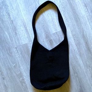 Black knit crochet shoulder bag medium size